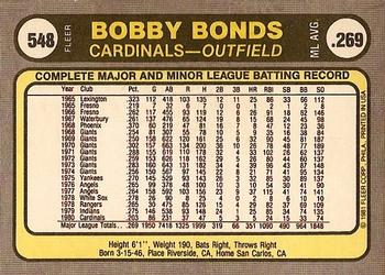 1981 Fleer #548 Bobby Bonds Back