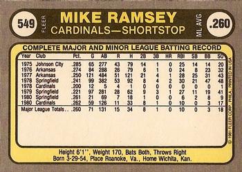 1981 Fleer #549 Mike Ramsey Back