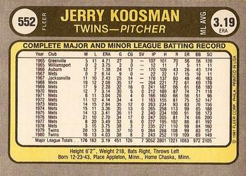1981 Fleer #552 Jerry Koosman Back