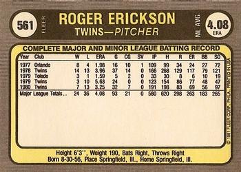 1981 Fleer #561 Roger Erickson Back