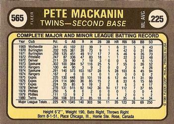 1981 Fleer #565 Pete Mackanin Back