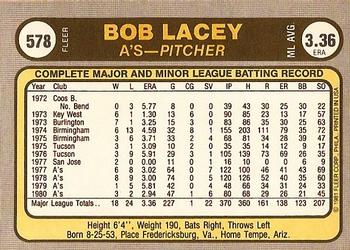 1981 Fleer #578 Bob Lacey Back