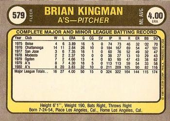 1981 Fleer #579 Brian Kingman Back