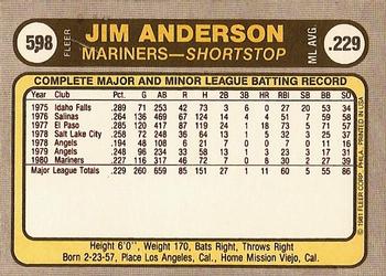 1981 Fleer #598 Jim Anderson Back