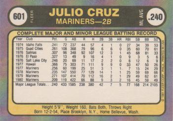 1981 Fleer #601 Julio Cruz Back