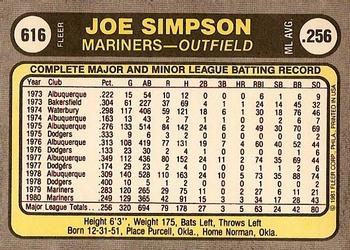 1981 Fleer #616 Joe Simpson Back