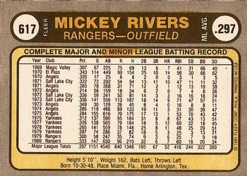 1981 Fleer #617 Mickey Rivers Back