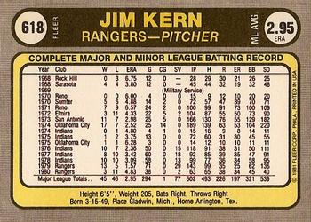 1981 Fleer #618 Jim Kern Back