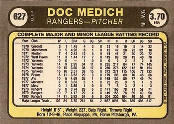 1981 Fleer #627 Doc Medich Back