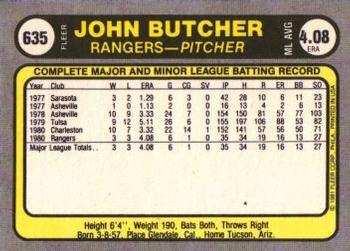 1981 Fleer #635 John Butcher Back