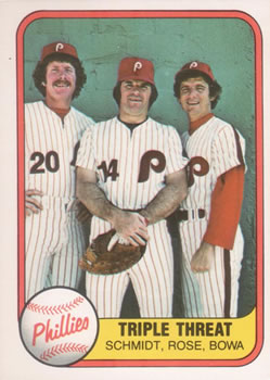 1981 Fleer #645 Triple Threat (Mike Schmidt / Pete Rose / Larry Bowa) Front