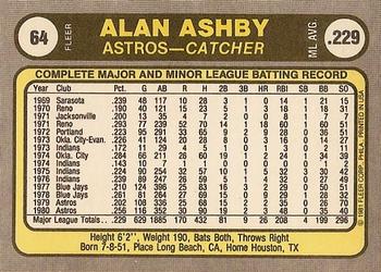 1981 Fleer #64 Alan Ashby Back