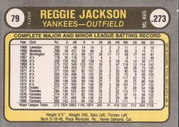 1981 Fleer #79 Reggie Jackson Back