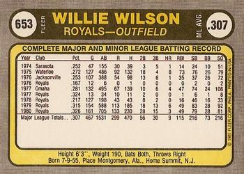 1981 Fleer #653 Willie Wilson Back