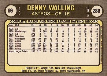 1981 Fleer #66 Denny Walling Back