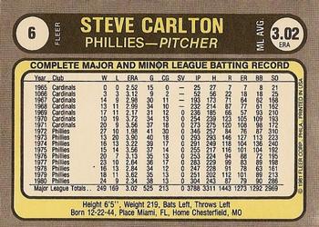 1981 Fleer #6 Steve Carlton Back