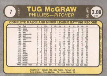 1981 Fleer #7 Tug McGraw Back