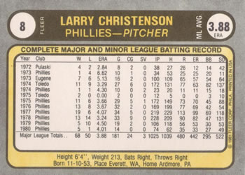 1981 Fleer #8 Larry Christenson Back
