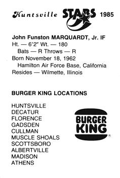 1985 Burger King Huntsville Stars #NNO John Marquardt Back