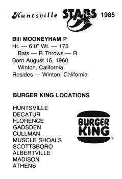1985 Burger King Huntsville Stars #NNO Bill Mooneyham Back