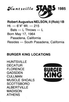 1985 Burger King Huntsville Stars #NNO Rob Nelson Back
