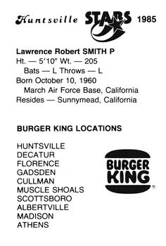 1985 Burger King Huntsville Stars #NNO Larry Smith Back