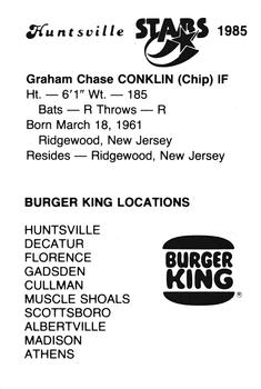1985 Burger King Huntsville Stars #NNO Chip Conklin Back