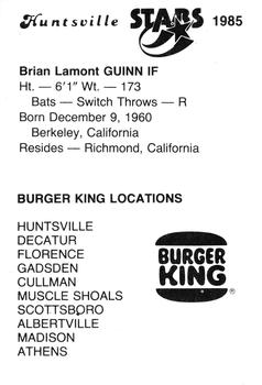 1986 Burger King Huntsville Stars #NNO Brian Guinn Back