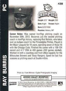 2013 Choice Lehigh Valley IronPigs #28 Ray Burris Back