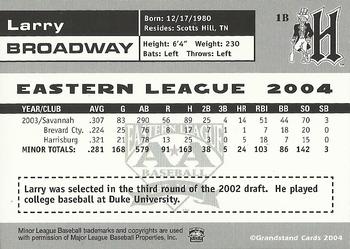 2004 Grandstand Eastern League Top Prospects #NNO Larry Broadway Back