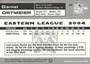 2004 Grandstand Eastern League Top Prospects #NNO Dan Ortmeier Back