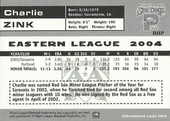 2004 Grandstand Eastern League Top Prospects #NNO Charlie Zink Back