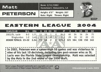 2004 Grandstand Eastern League Top Prospects #NNO Matt Peterson Back