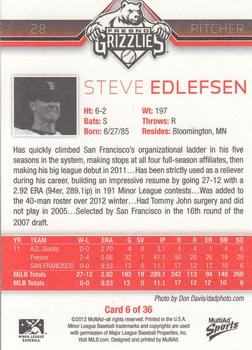 2012 MultiAd Fresno Grizzlies #6 Steve Edlefsen Back