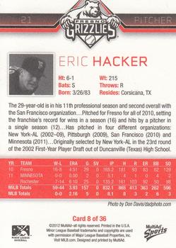 2012 MultiAd Fresno Grizzlies #8 Eric Hacker Back
