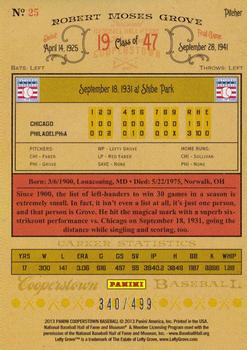 2013 Panini Cooperstown - Blue Crystal #25 Lefty Grove Back
