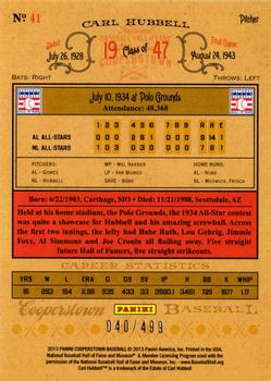 2013 Panini Cooperstown - Blue Crystal #41 Carl Hubbell Back