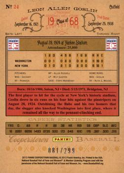 2013 Panini Cooperstown - Gold Crystal #24 Goose Goslin Back