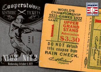2013 Panini Cooperstown - Historic Tickets #4 1922 World Series Front