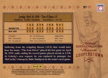 2013 Panini Cooperstown - Historic Tickets #22 Lou Gehrig Back