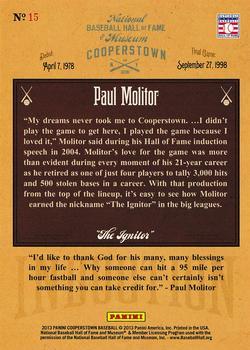 2013 Panini Cooperstown - Induction #15 Paul Molitor Back