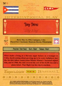 2013 Panini Cooperstown - International Play #8 Tony Perez Back