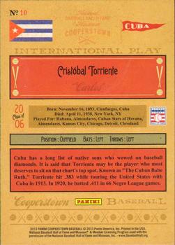 2013 Panini Cooperstown - International Play #10 Cristóbal Torriente Back