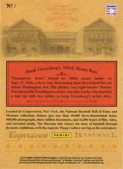 2013 Panini Cooperstown - Museum Pieces #3 Hank Greenberg Back