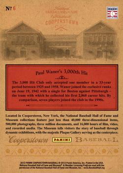 2013 Panini Cooperstown - Museum Pieces #6 Paul Waner Back