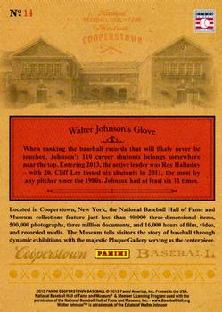 2013 Panini Cooperstown - Museum Pieces #14 Walter Johnson Back