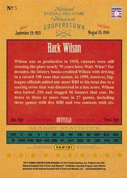 2013 Panini Cooperstown - Numbers Game #5 Hack Wilson Back