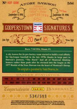 2013 Panini Cooperstown - Signatures #HOF-DAW Andre Dawson Back