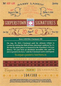 2013 Panini Cooperstown - Signatures #HOF-LAR Barry Larkin Back