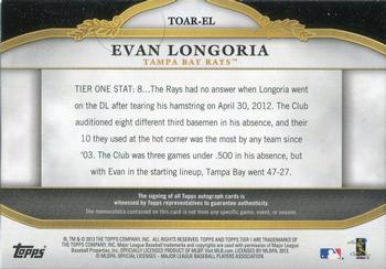 2013 Topps Tier One - Autograph Relics #TOAR-EL Evan Longoria Back